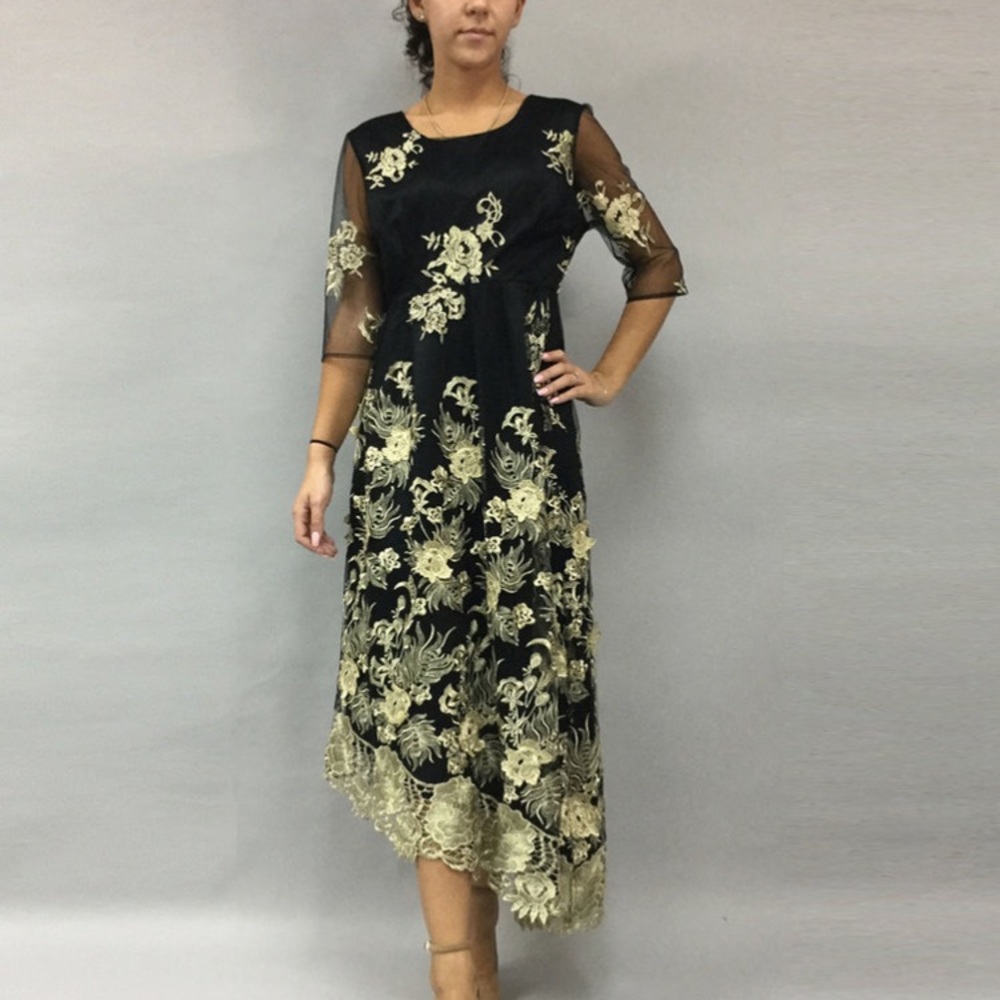 Elegant Black and Cream Floral Dress